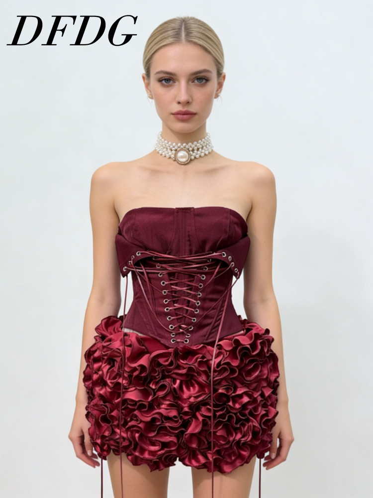 Female Formal Wear - DFDG Women's Spring Summer Strapless Lace