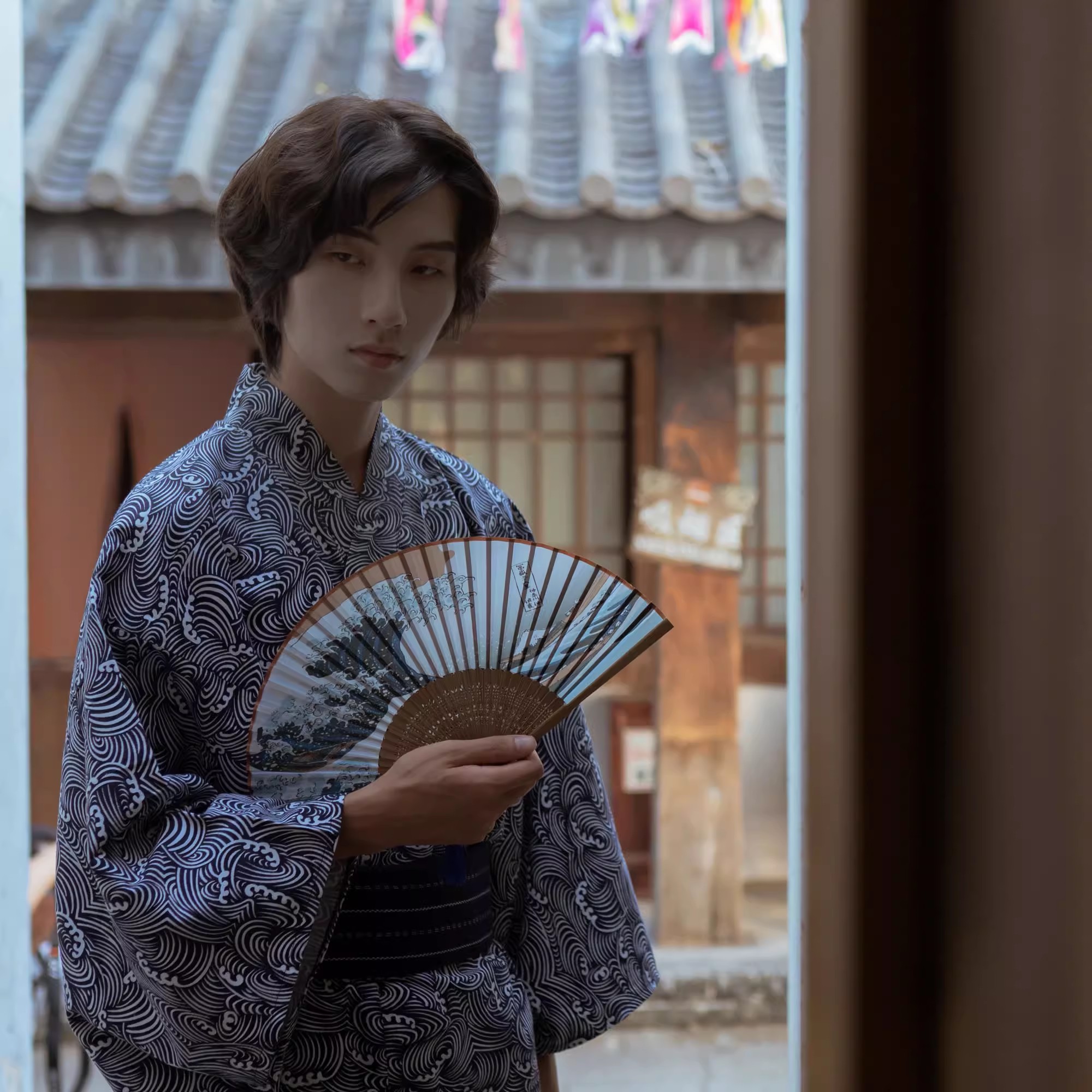 Women'S Formal Traditional Wear - Men's Cotton Kimono with Belt Ocean