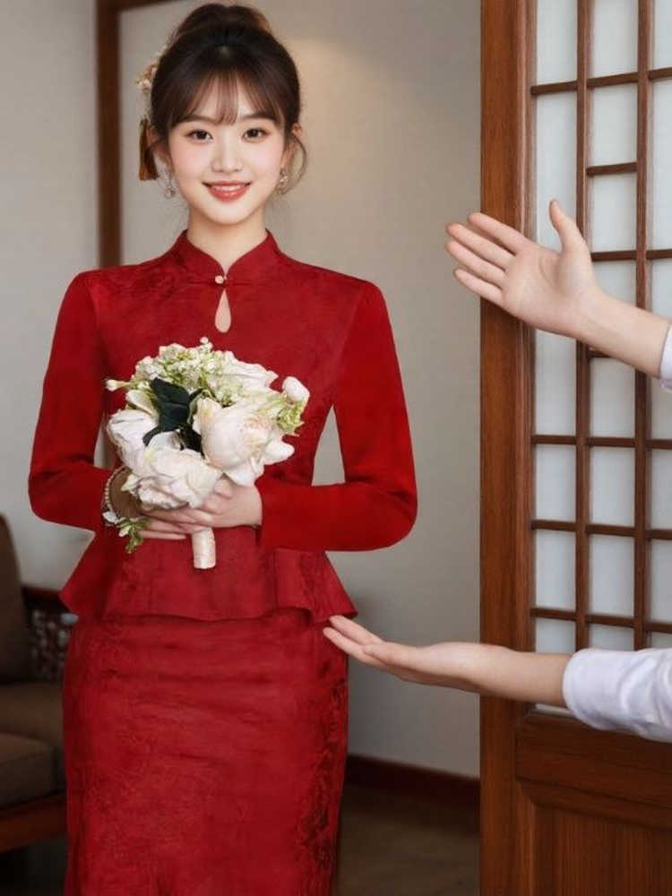 Vintage Women'S Formal Wear - Red New Chinese Style Wedding Dress