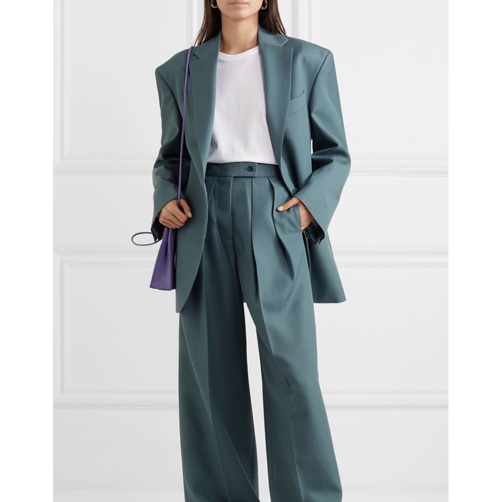 Women'S Formal Wear Pants - Grayish Pine Green Single-Breasted Light Mature