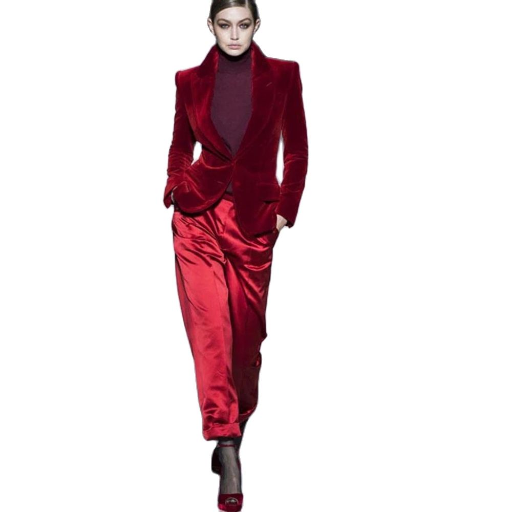 Women'S Formal Wear Pants - Women Pant Suits Wine Red Velvet