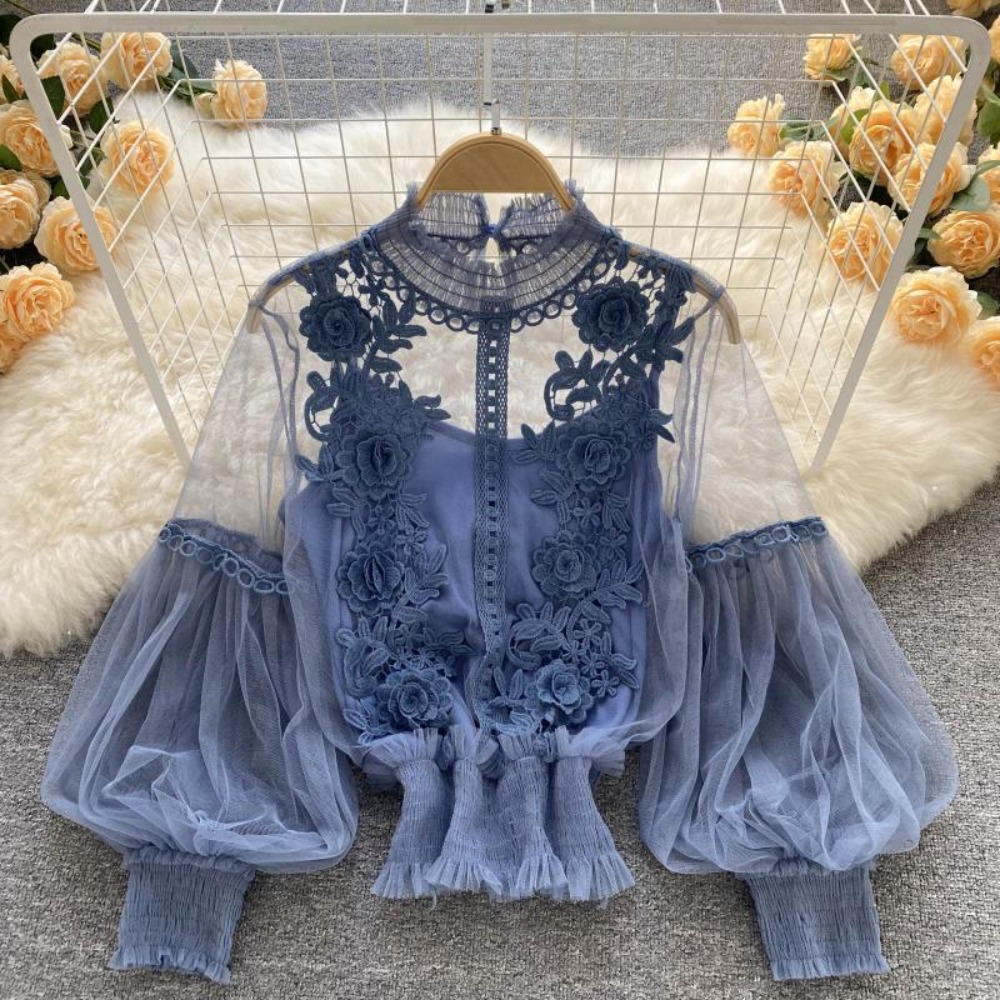 2Pcs/Set Lace Puff Long Sleeve - Women'S Formal Wear Blouse 评论和价格