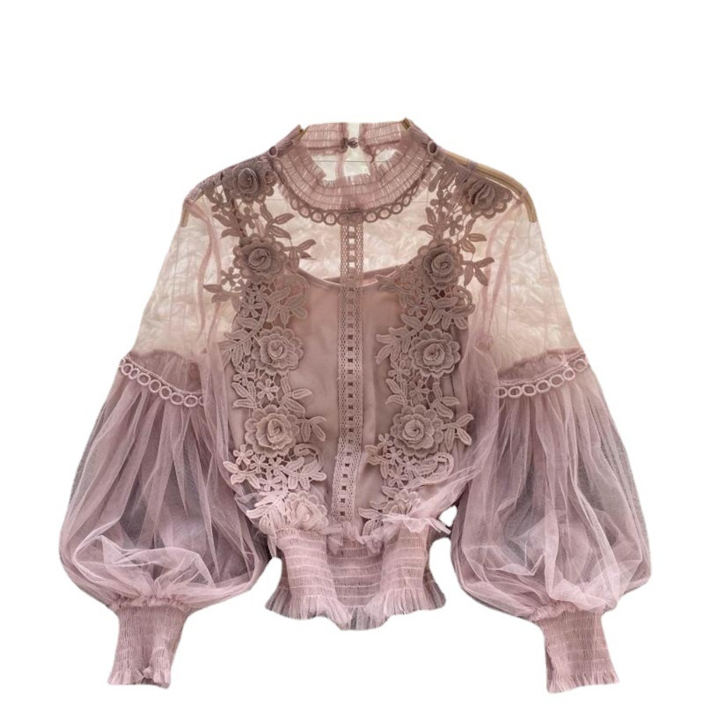 2Pcs/Set Lace Puff Long Sleeve - Women'S Formal Wear Blouse 评论和价格