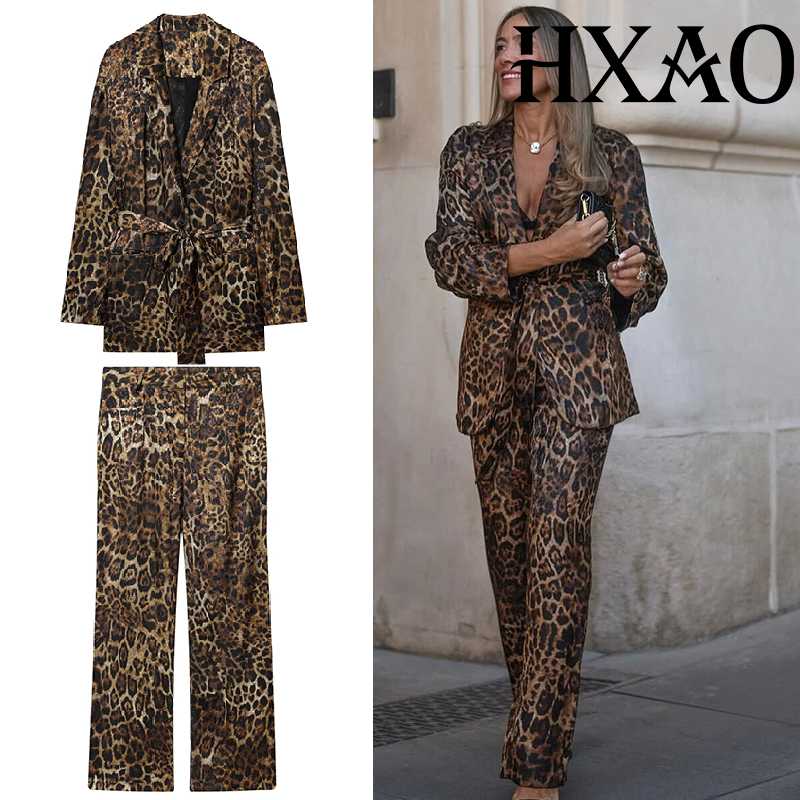 HXAO Leopard Pants Sets 2 Piec - Female Formal Wear 评论和价格
