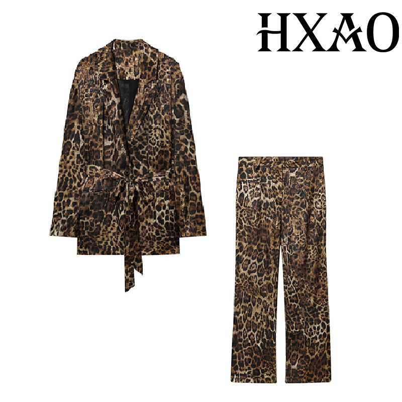 HXAO Leopard Pants Sets 2 Piec - Female Formal Wear 评论和价格