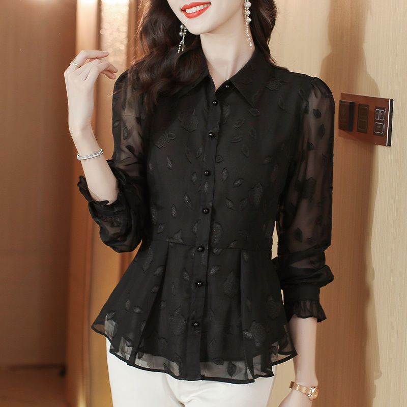 Elegant Floral Long Sleeve Chi - Women'S Formal Wear Blouse 评论和价格