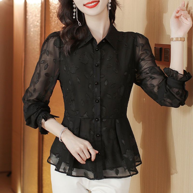 Elegant Floral Long Sleeve Chi - Women'S Formal Wear Blouse 评论和价格
