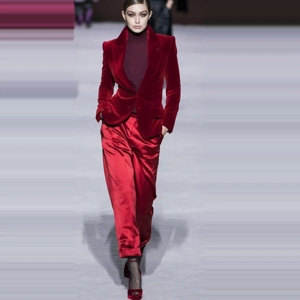 Women Pant Suits Wine Red Velv - Women'S Formal Wear Pants 评论和价格