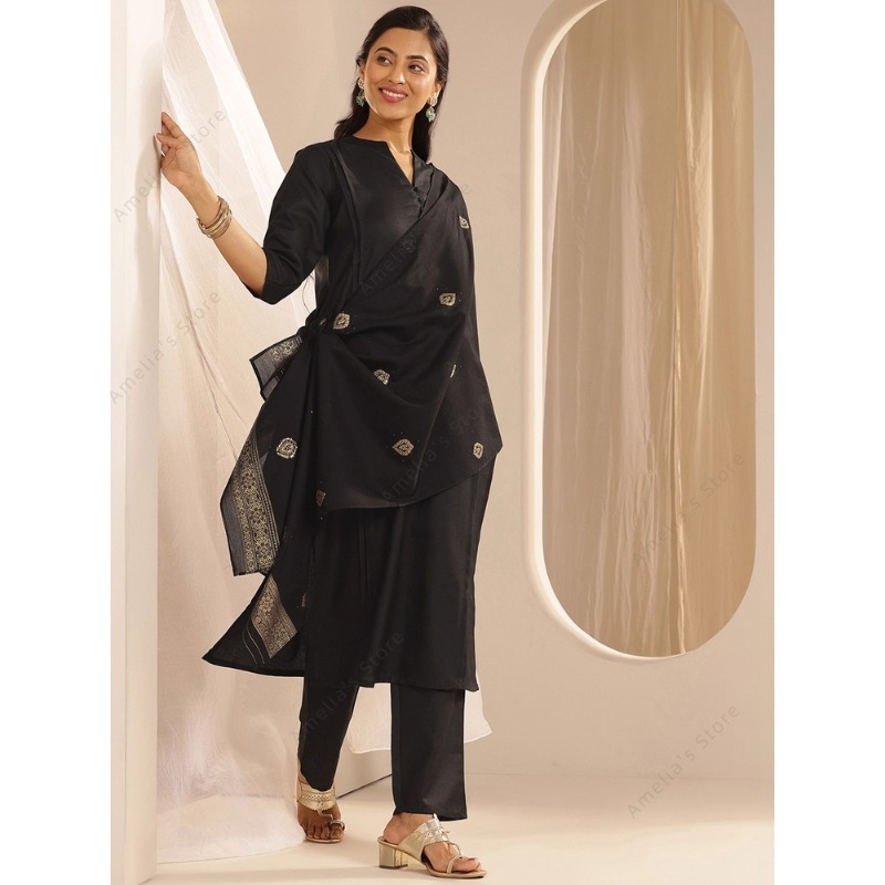 Women's Black Jacquard Kurta P - Women'S Formal Traditional Wear 评论和价格