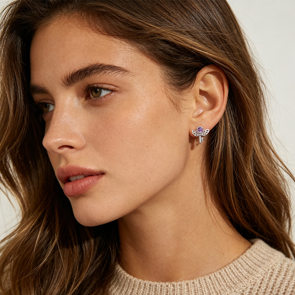 Retro Key Amethyst Stud Earrin - Formal Wear Jewelry For Women 评论和价格