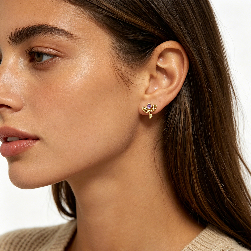 Retro Key Amethyst Stud Earrin - Formal Wear Jewelry For Women 评论和价格