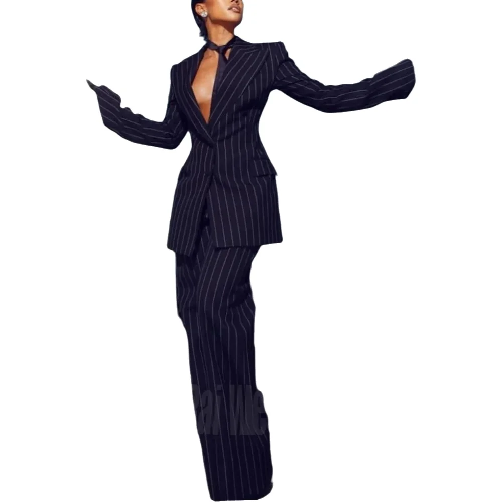 Navy Blue Striped Suit For Wom - Women'S Formal Wear Pants 评论和价格